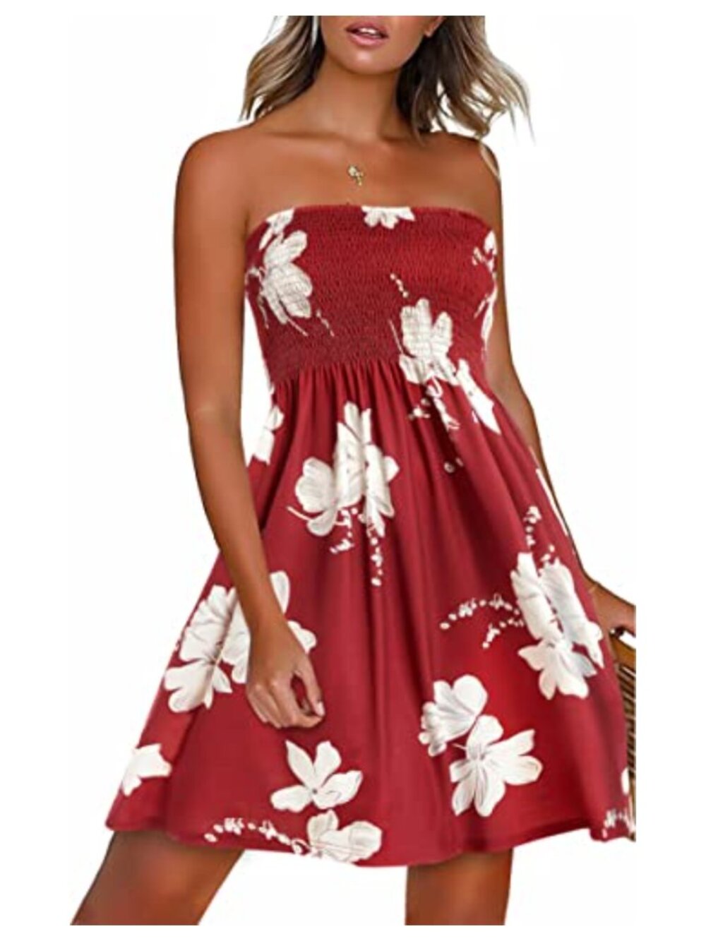 Women's Strapless Boho Sundress Sleeveless Knee-Length Beach Cover Up